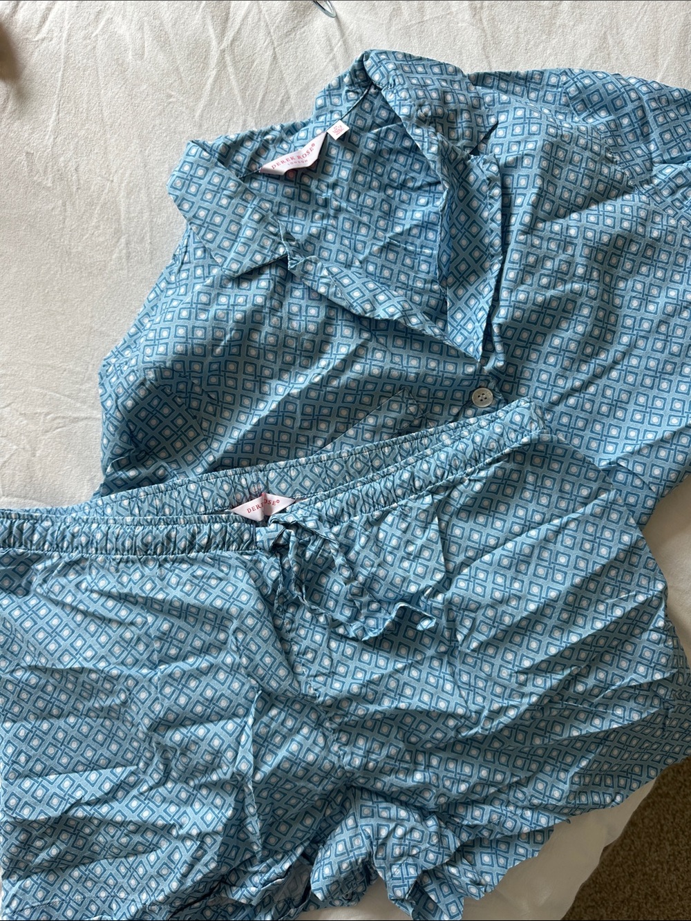 Derek Rose Blue Geometric Cotton Pajama Set